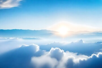 Simple sky gradient background with a few clouds, single cloud, sunny day with no clouds, bright light, blue sky with fair weather, daylight - obrazy, fototapety, plakaty
