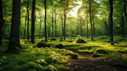 Obraz premium A beautiful green forest in summer evening beautiful