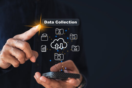 man holding smartphone Data analytics Big data analysis technology Containing database statistics analytics server monitoring computing network collection data exchange traffic files cloud server ..
