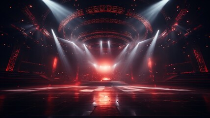 A stage with beautiful concert stage lights with lighting, Generated by AI - obrazy, fototapety, plakaty