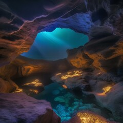 An underwater cave filled with bioluminescent creatures2