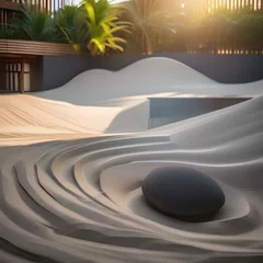 Dekokissen A serene zen garden with carefully raked sand3 © Ai.Art.Creations