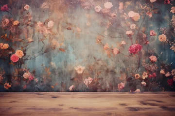 Foto op Plexiglas テーブル、クラシカルな花柄の壁紙 © coyote