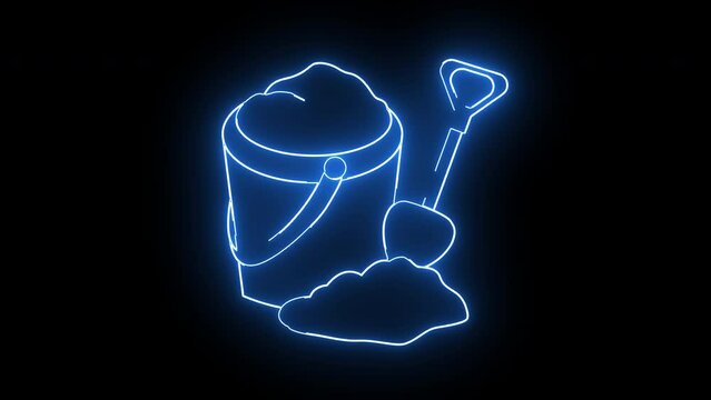 animated video of a bucket icon with sand with a glowing neon effect
