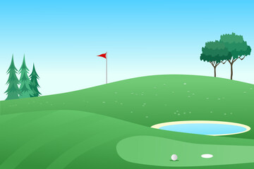 Golf course vector illustration. Outdoor Sport.