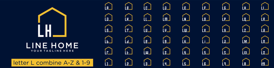 set of home logo design combined letter L with A to Z and numbers from 1 to 9. vector illustration