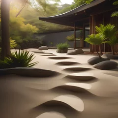 Fotobehang A serene zen garden meticulously crafted with meticulously raked sand3 © Ai.Art.Creations