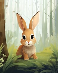 Cheerful Easter Bunny Artwork in a Joyful Spring Setting – Cute Seasonal easter Illustration, Generative AI
