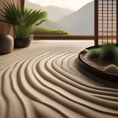 Keuken spatwand met foto A serene zen garden meticulously crafted with meticulously raked sand1 © Ai.Art.Creations