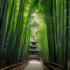 A tranquil pagoda in a lush, green bamboo forest3
