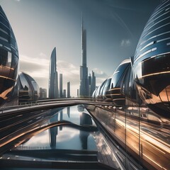 A futuristic cityscape dominated by massive domed structures2 - obrazy, fototapety, plakaty