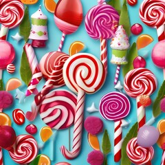 A whimsical candy land with giant lollipops and candy cane trees3