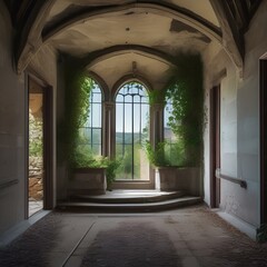 An abandoned castle with vines creeping up the walls2 - obrazy, fototapety, plakaty