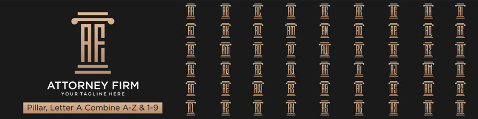 set of pillar logo design combined letter A with A to Z and numbers from 1 to 9. vector illustration