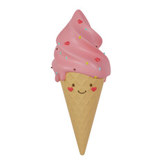Valentines day dessert Ice Cream 3d illustration.