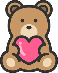 Fototapeta premium ハートを持った、クマのヌイグルミのアイコン（線画カラー）のイラスト