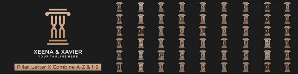 set of pillar logo design combined letter X with A to Z and numbers from 1 to 9. vector illustration