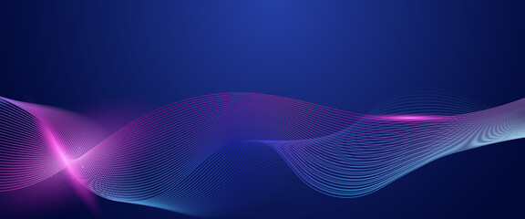 Technology background. Dark abstract background with glowing wavy. Dynamic wave pattern design. Modern purple blue gradient flowing wave lines. Futuristic technology concept. Vector illustration