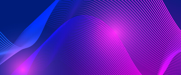 Technology background. Futuristic abstract background with glowing wave. Shiny moving lines design element. Modern red blue gradient flowing wave lines. Future technology concept for cover, header