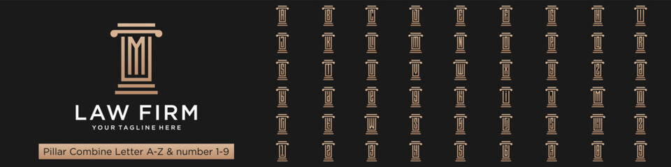set of pillar logo design combined letter A to Z and numbers from 1 to 9. vector illustration
