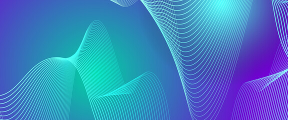 Technology background. Futuristic abstract background with glowing wave. Shiny moving lines design element. Modern red blue gradient flowing wave lines. Future technology concept for cover, header