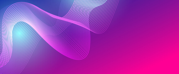 Technology background. Futuristic abstract background with glowing wave. Shiny moving lines design element. Modern red blue gradient flowing wave lines. Future technology concept for cover, header
