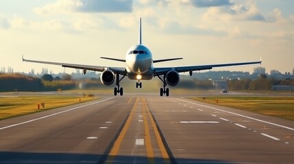 Passenger plane takes off from the airport . Air passenger transportation
