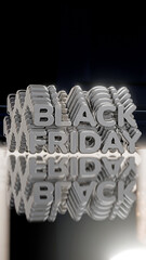 A 3D graphic rendering of the phrase “Black Friday” with a looping image of itself in the background. The text is made of glossy chrome material.