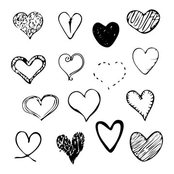 Set of doodle hearts on an isolated background.Valentine's Day hearts.Vector.