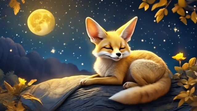 breathing animation, Animal lullaby cartoon sleeping on forest, looped video background