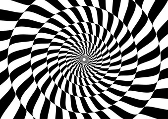 螺旋状に渦巻くオプアート背景。立体的に見えるオプティカルアート。
