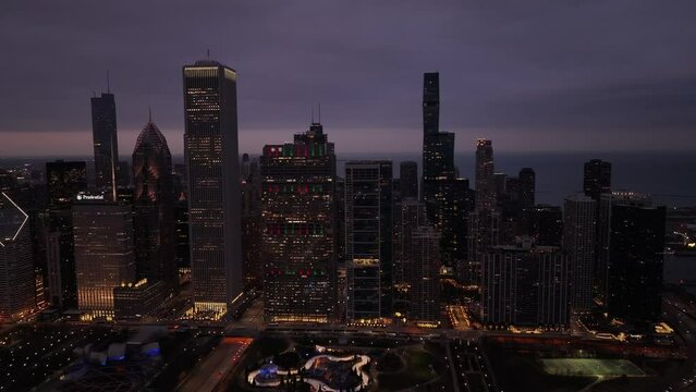 Aerial video of downtown Chicago, Illinois, USA. December 2023 