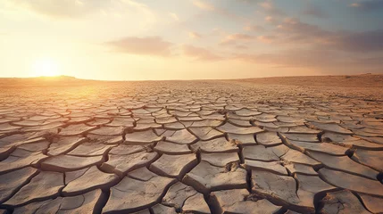 Rolgordijnen Desert or Dried Cracked Mud. Global Warming and Climate Change Concept  © Humam