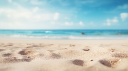 Fototapeta na wymiar Close sand on beach summer with defocused sky background. Empty tropical beach and seascape. 