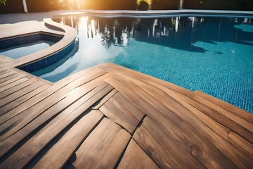 swimming pool with wooden deck