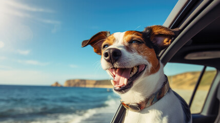 Dog driving in the car Close Up