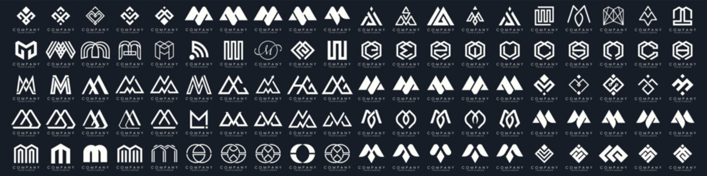 collection abstract letter M logo design. modern logotype M design with white color. vector