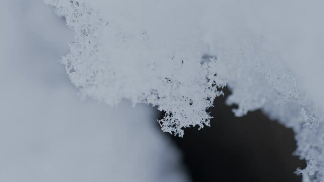 マクロ映像：溶けかけの雪の結晶