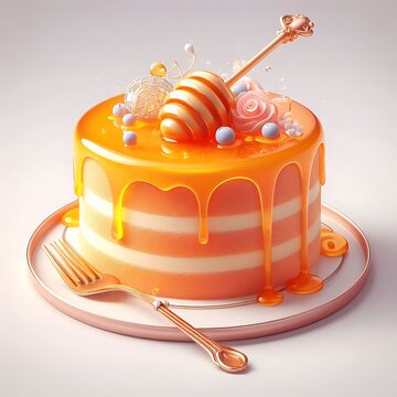 3D Delicious Cake with Honey Chocolate Fruit Candy Topping 111