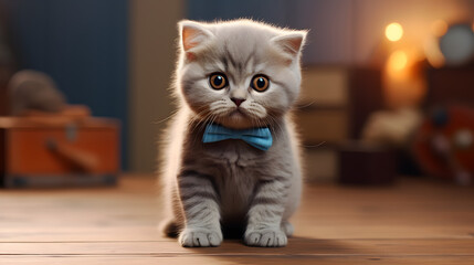 Adorable Scottish Fold kitten. Generative AI illustration 