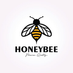 yellow vintage honey bee simple logo template, honey insect icon illustration