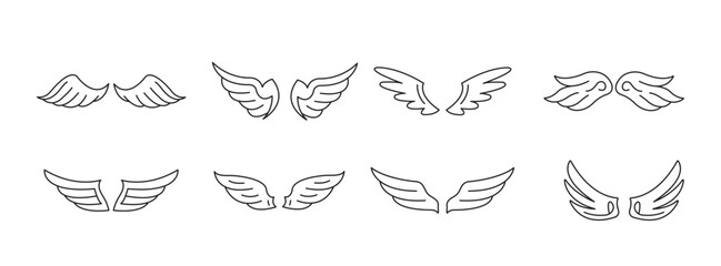 Set of wings ouline icons. wings badges. collection wings badges. vector illustration.
