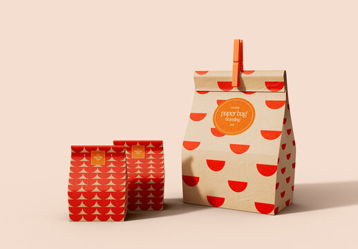 Different Size Kraft Paper Bag Mockup