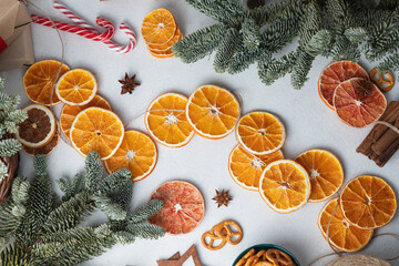 Dried oranges sliced on the table
