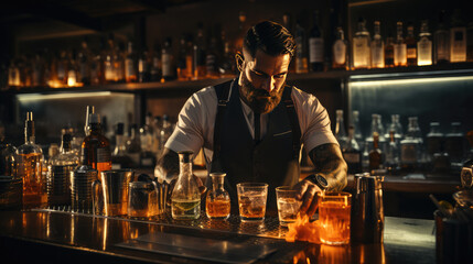  Male bartender preparing cocktail 