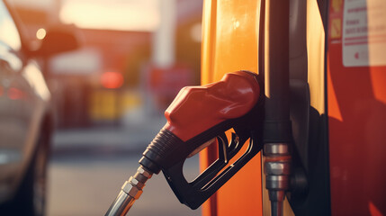 Fuel dispensing nozzles close up. Fuel petrol gas station Generative Ai - obrazy, fototapety, plakaty