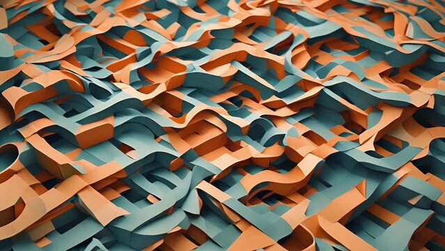 Minimal animation of geometric shapes colliding and transforming into intricate, interlocking patterns that seem to defy gravity.