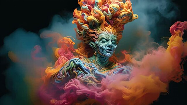 A majestic djinn floats in the air its ethereal body composed of a nebulous cloud Fantasy art concept.