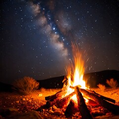 fire at night with stars
