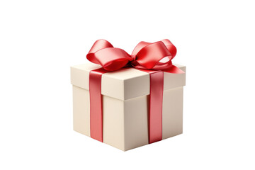 light colored gift box with red ribbon